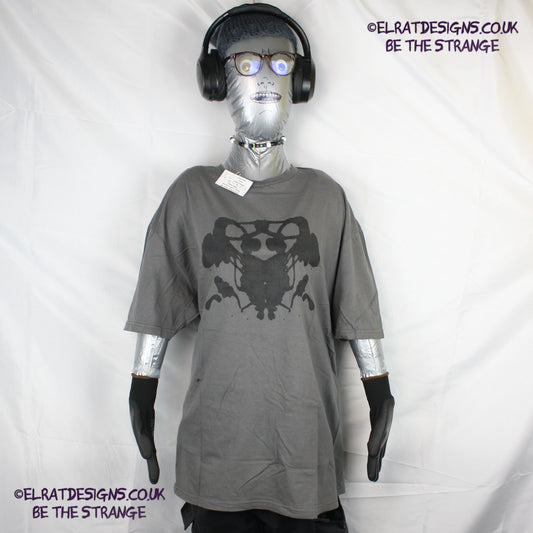 Rorschach, Charcoal cotton T-Shirt with Black ink blot - Extra Large #3 (RCH B XL3) - ElRat Designs - elratdesigns.co.uk
