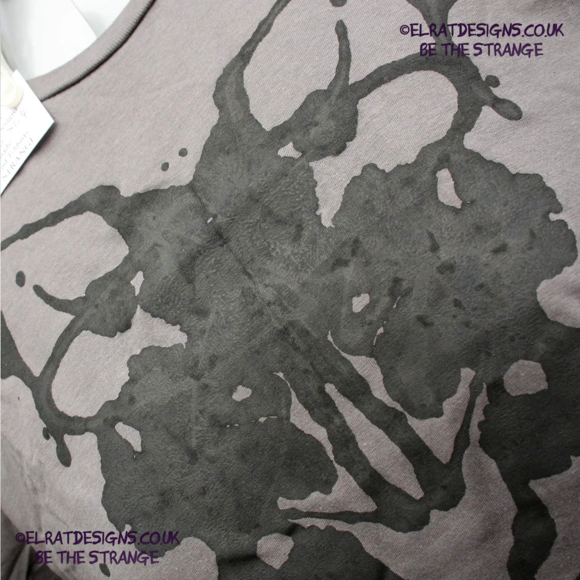 Rorschach, Charcoal cotton T-Shirt with Black ink blot - X Large #4 (RCh B XL4) - ElRat Designs - elratdesigns.co.uk