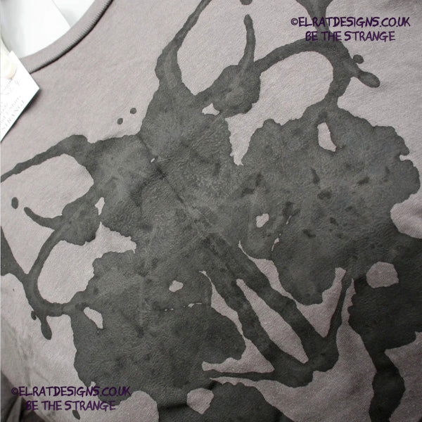 Rorschach, Charcoal cotton T-Shirt with Black ink blot - X Large #4 (RCh B XL4) - ElRat Designs - elratdesigns.co.uk