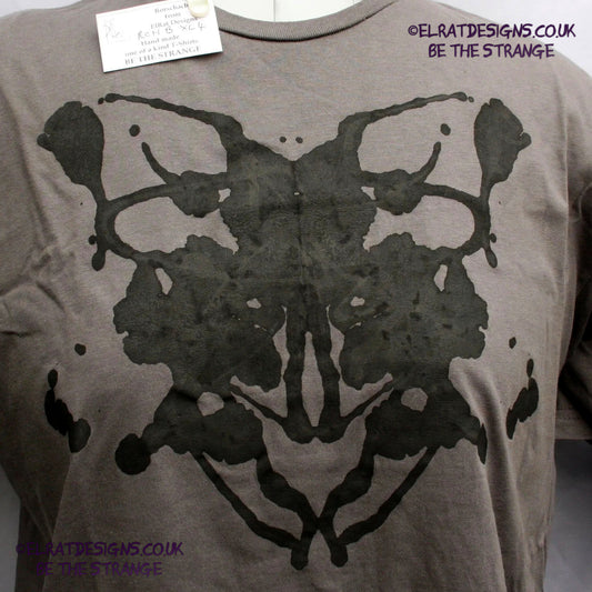 Rorschach, Charcoal cotton T-Shirt with Black ink blot - X Large #4 (RCh B XL4) - ElRat Designs - elratdesigns.co.uk