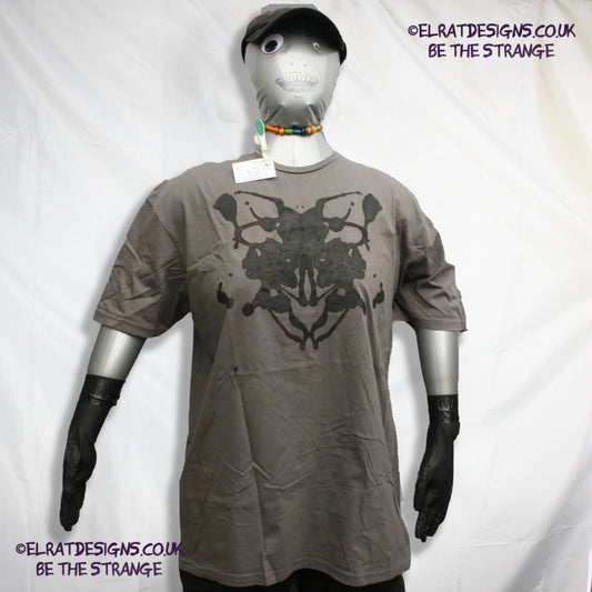 Rorschach, Charcoal cotton T-Shirt with Black ink blot - X Large #4 (RCh B XL4) - ElRat Designs - elratdesigns.co.uk