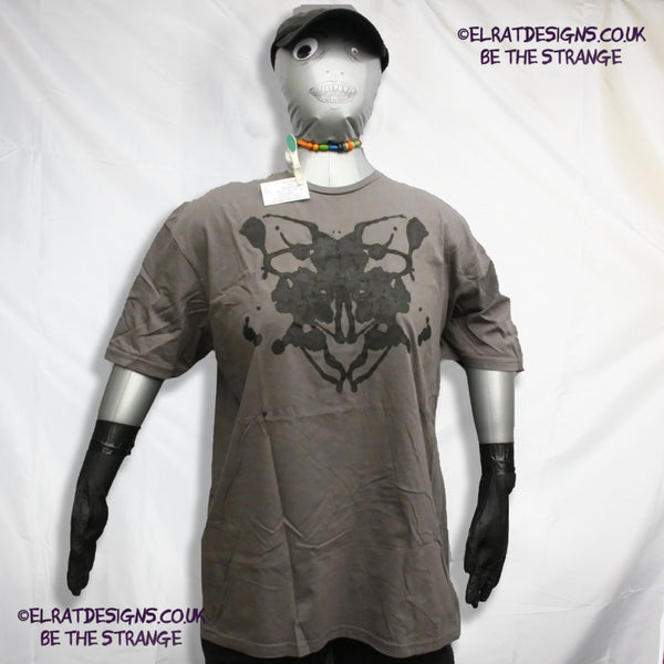 Rorschach, Charcoal cotton T-Shirt with Black ink blot - X Large #4 (RCh B XL4) - ElRat Designs - elratdesigns.co.uk