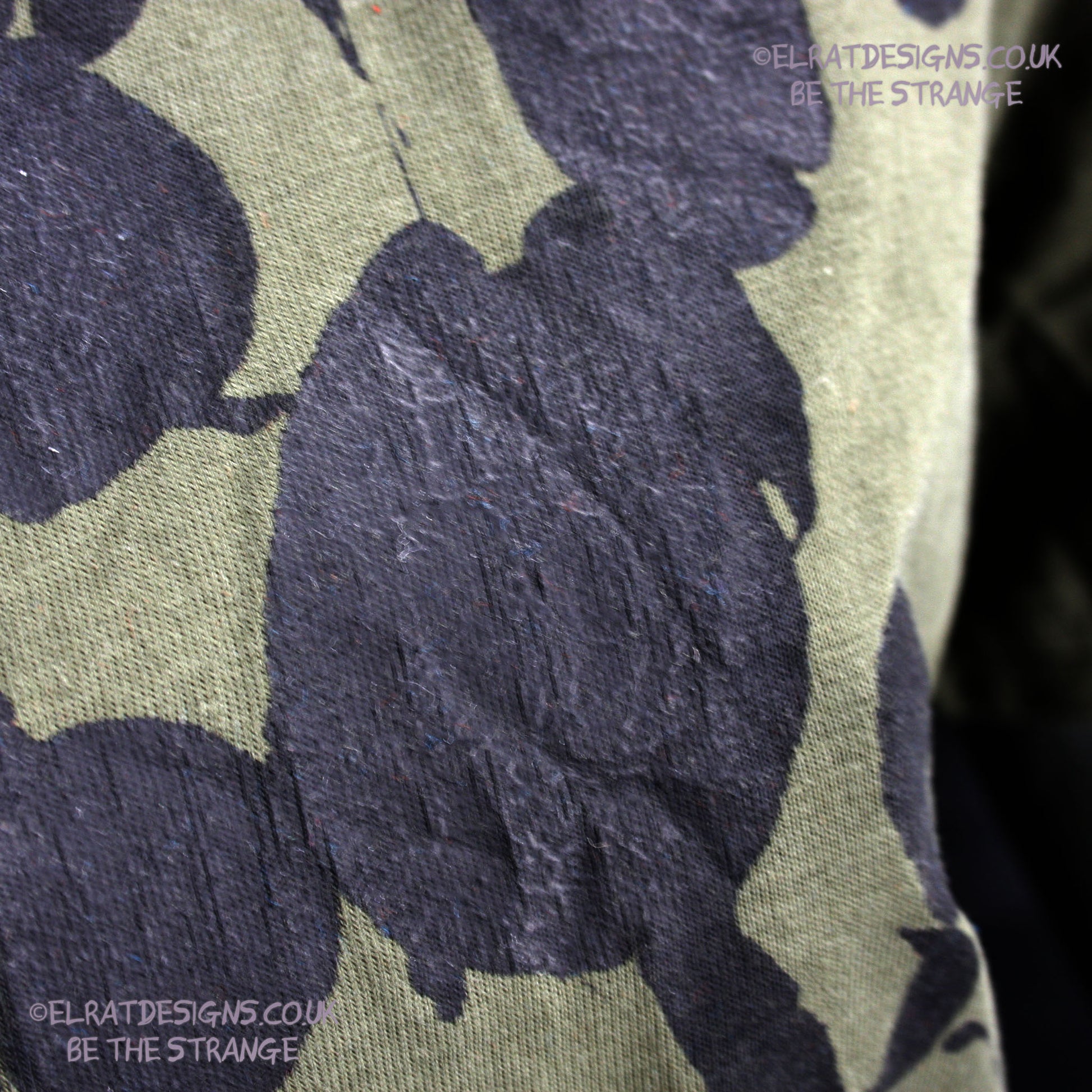 Rorschach, Khaki cotton T-Shirt with Black ink blot - X Small #1 (RKh B XS1) - ElRat Designs - elratdesigns.co.uk