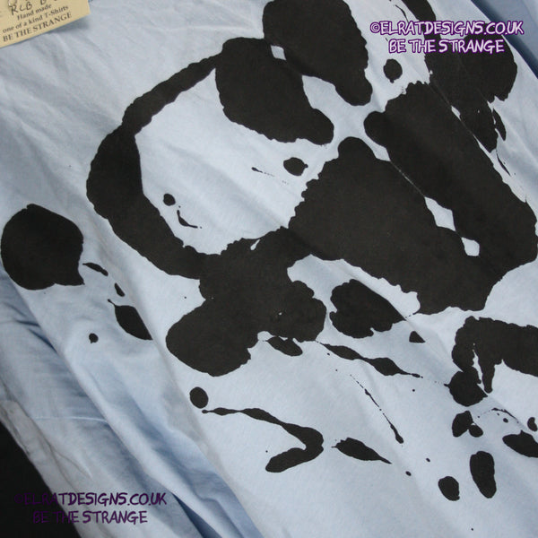 Rorschach, Light Blue cotton T-Shirt with Black ink blot - 6XL #1 (RLB B 6XL1) - ElRat Designs - elratdesigns.co.uk