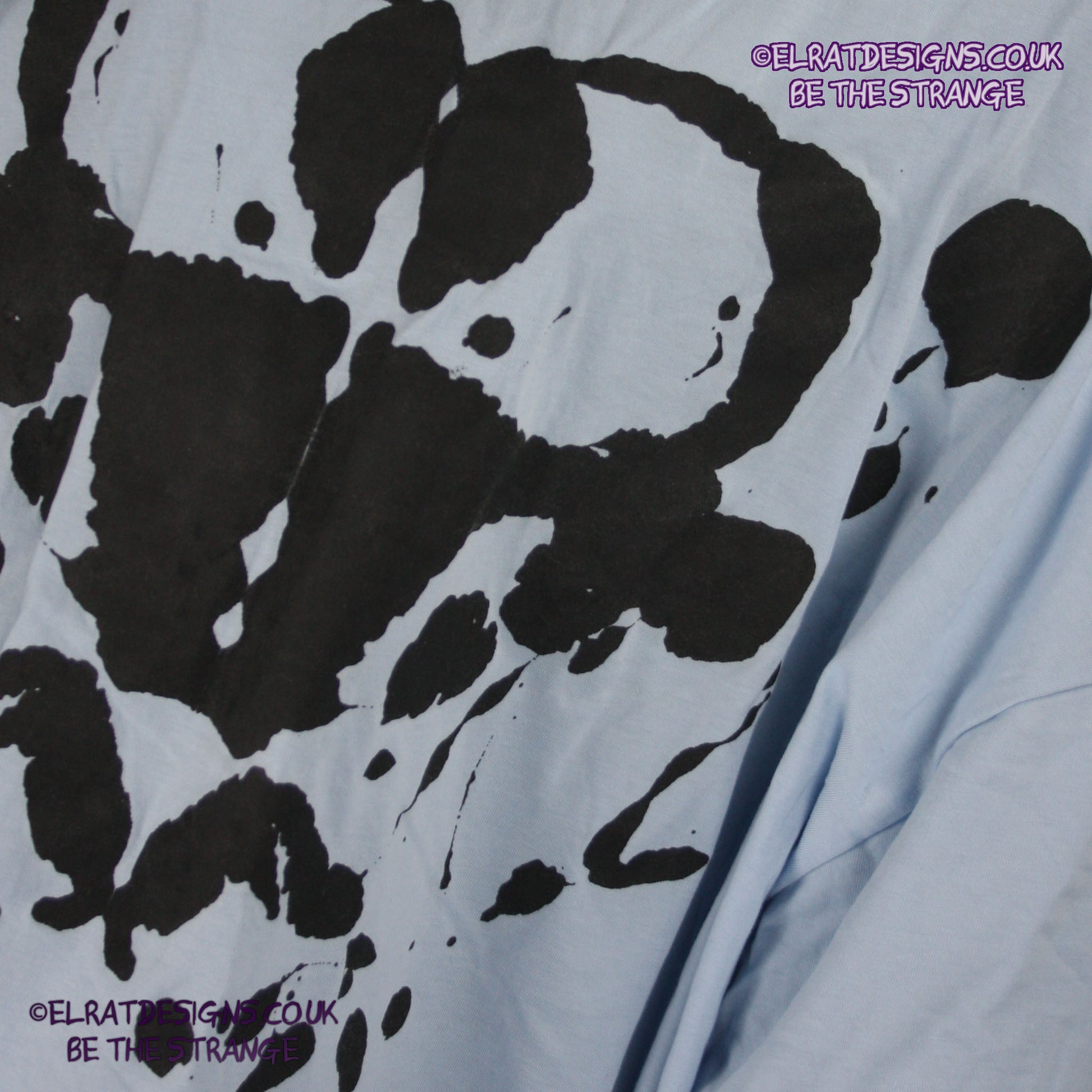 Rorschach, Light Blue cotton T-Shirt with Black ink blot - 6XL #1 (RLB B 6XL1) - ElRat Designs - elratdesigns.co.uk