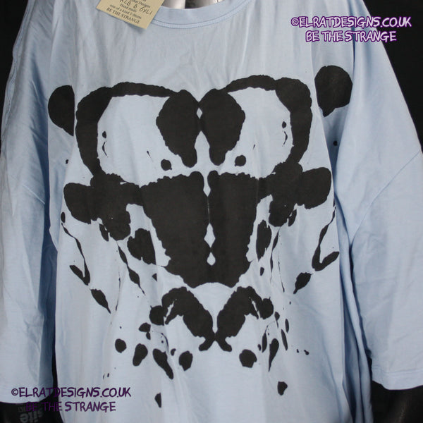 Rorschach, Light Blue cotton T-Shirt with Black ink blot - 6XL #1 (RLB B 6XL1) - ElRat Designs - elratdesigns.co.uk