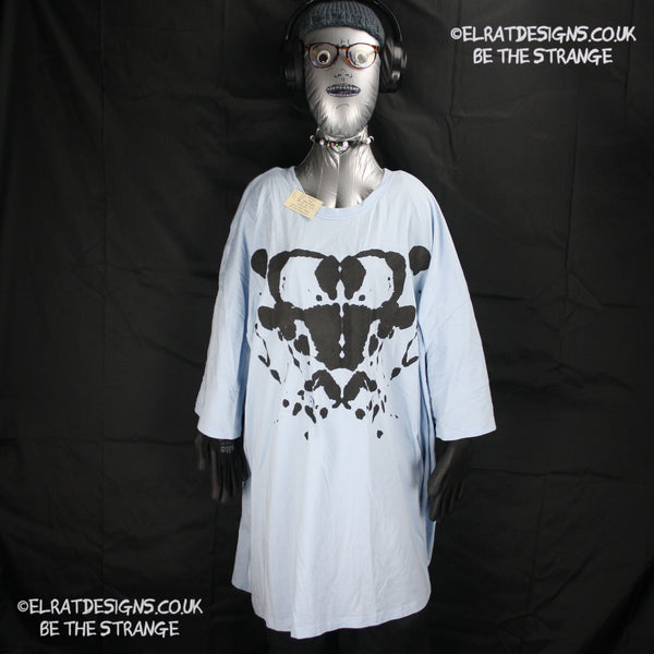 Rorschach, Light Blue cotton T-Shirt with Black ink blot - 6XL #1 (RLB B 6XL1) - ElRat Designs - elratdesigns.co.uk
