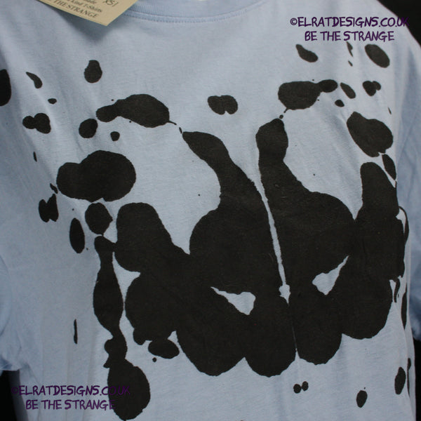 Rorschach, Light Blue cotton T-Shirt with Black ink blot - XS #1 (RLB B XS1) - ElRat Designs -  elratdesigns.co.uk