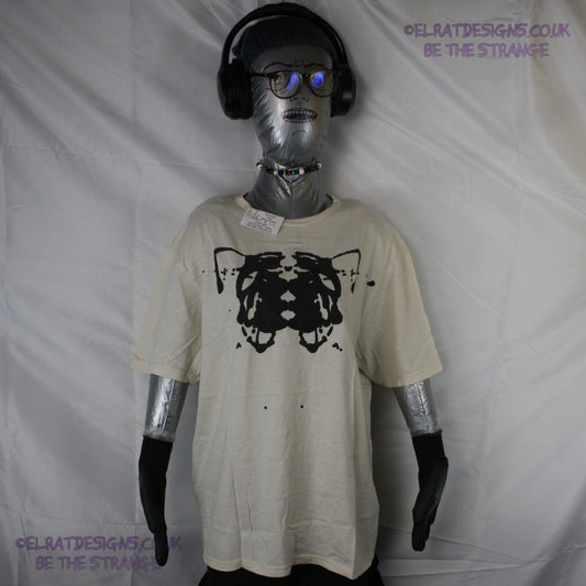 Rorschach, Natural cotton T-Shirt with Black ink blot - Large #21 (RN B L2) - ElRat Designs - elratdesigns.co.uk
