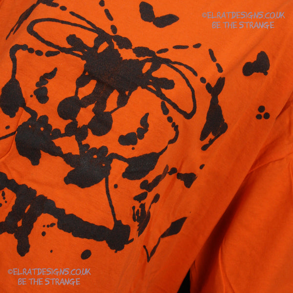 Rorschach, Orange cotton T-Shirt with Black ink blot - 2XLarge #1 (RO B 2XL1) - ElRat Designs - elratdesigns.co.uk