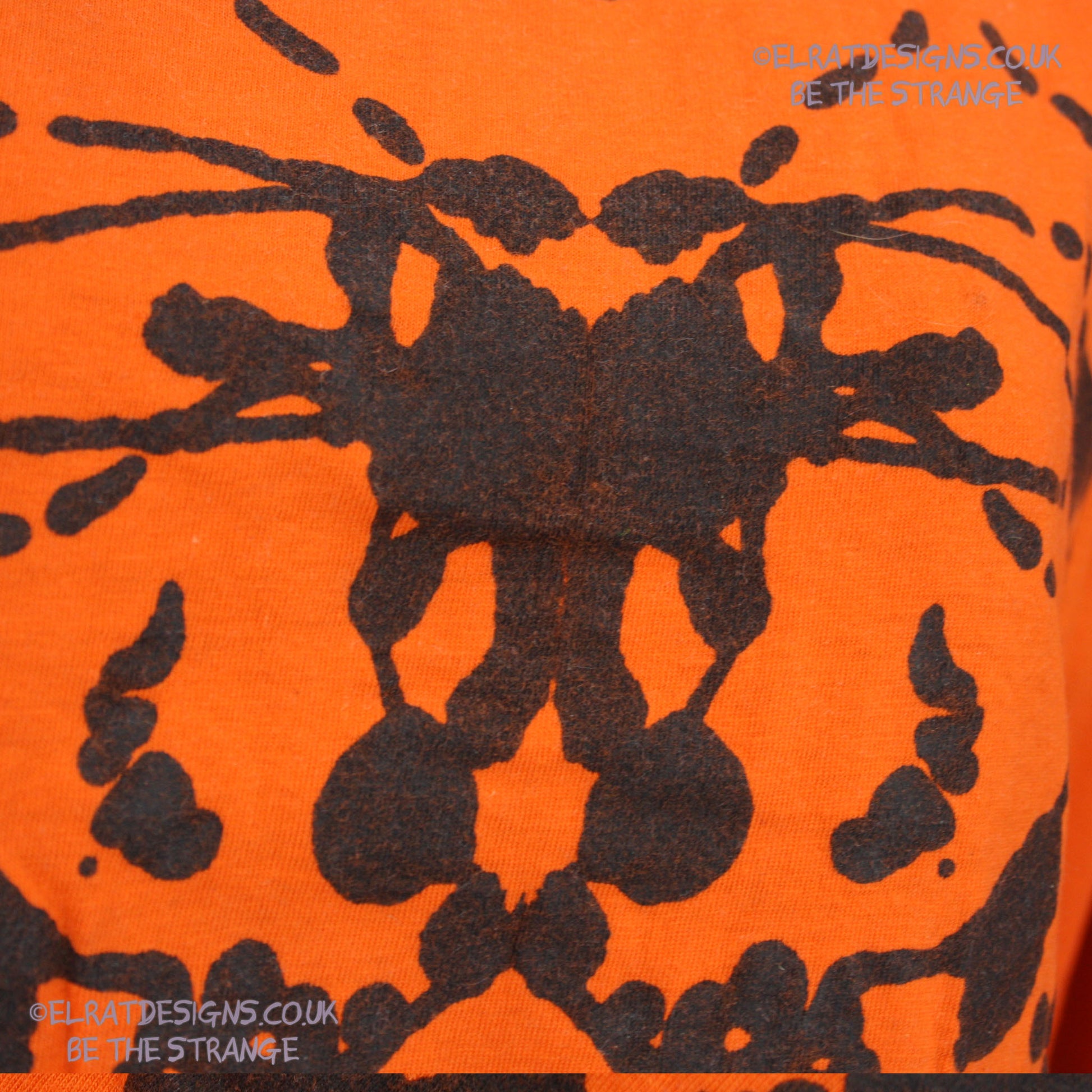 Rorschach, Orange cotton T-Shirt with Black ink blot - 2XLarge #1 (RO B 2XL1) - ElRat Designs - elratdesigns.co.uk