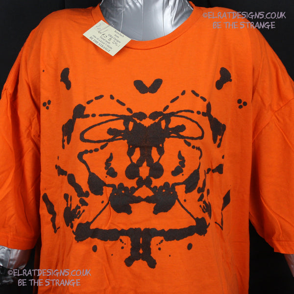Rorschach, Orange cotton T-Shirt with Black ink blot - 2XLarge #1 (RO B 2XL1) - ElRat Designs - elratdesigns.co.uk