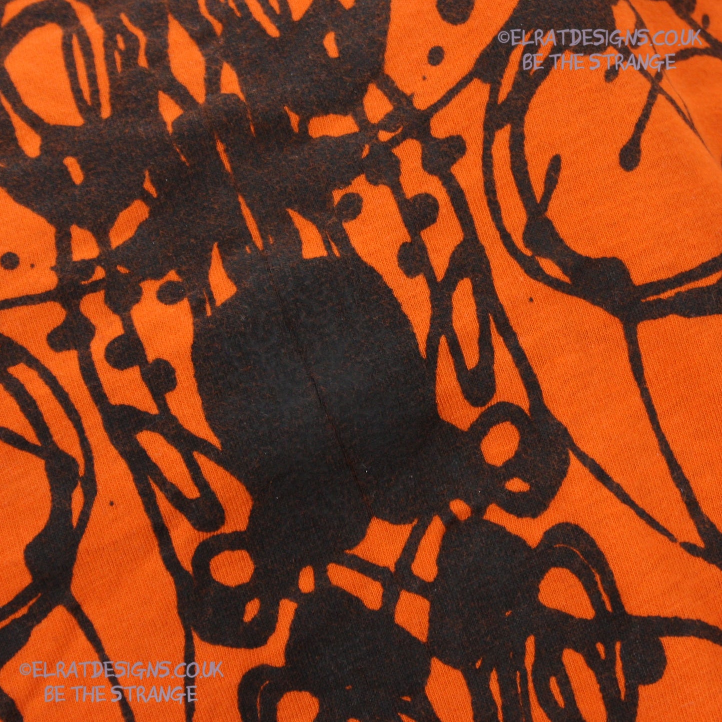 Rorschach, Orange cotton T-Shirt with Black ink blot - Large #2 (RO B L2) - ElRat Designs - elratdesigns.co.uk