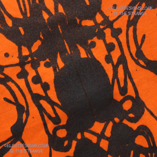 Rorschach, Orange cotton T-Shirt with Black ink blot - Large #2 (RO B L2) - ElRat Designs - elratdesigns.co.uk