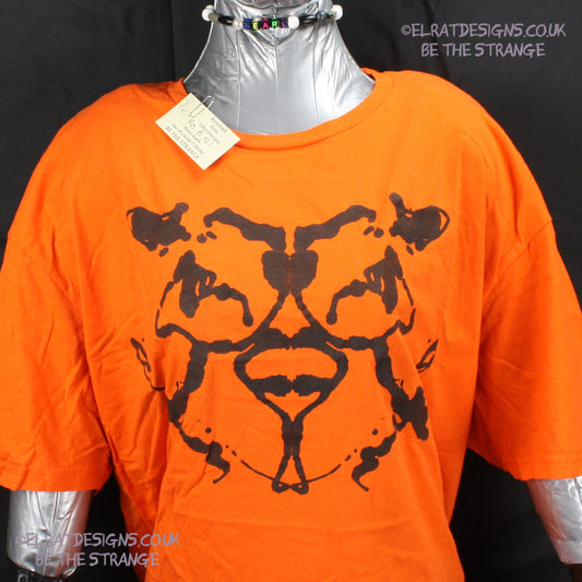 Rorschach, Orange cotton T-Shirt with Black ink blot - XLarge #1 (RO B XL1) - ElRat Designs - elratdesigns.co.uk