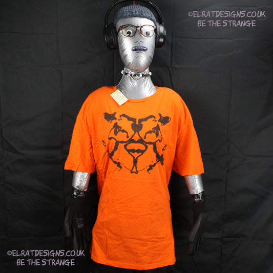 Rorschach, Orange cotton T-Shirt with Black ink blot - XLarge #1 (RO B XL1) - ElRat Designs - elratdesigns.co.uk