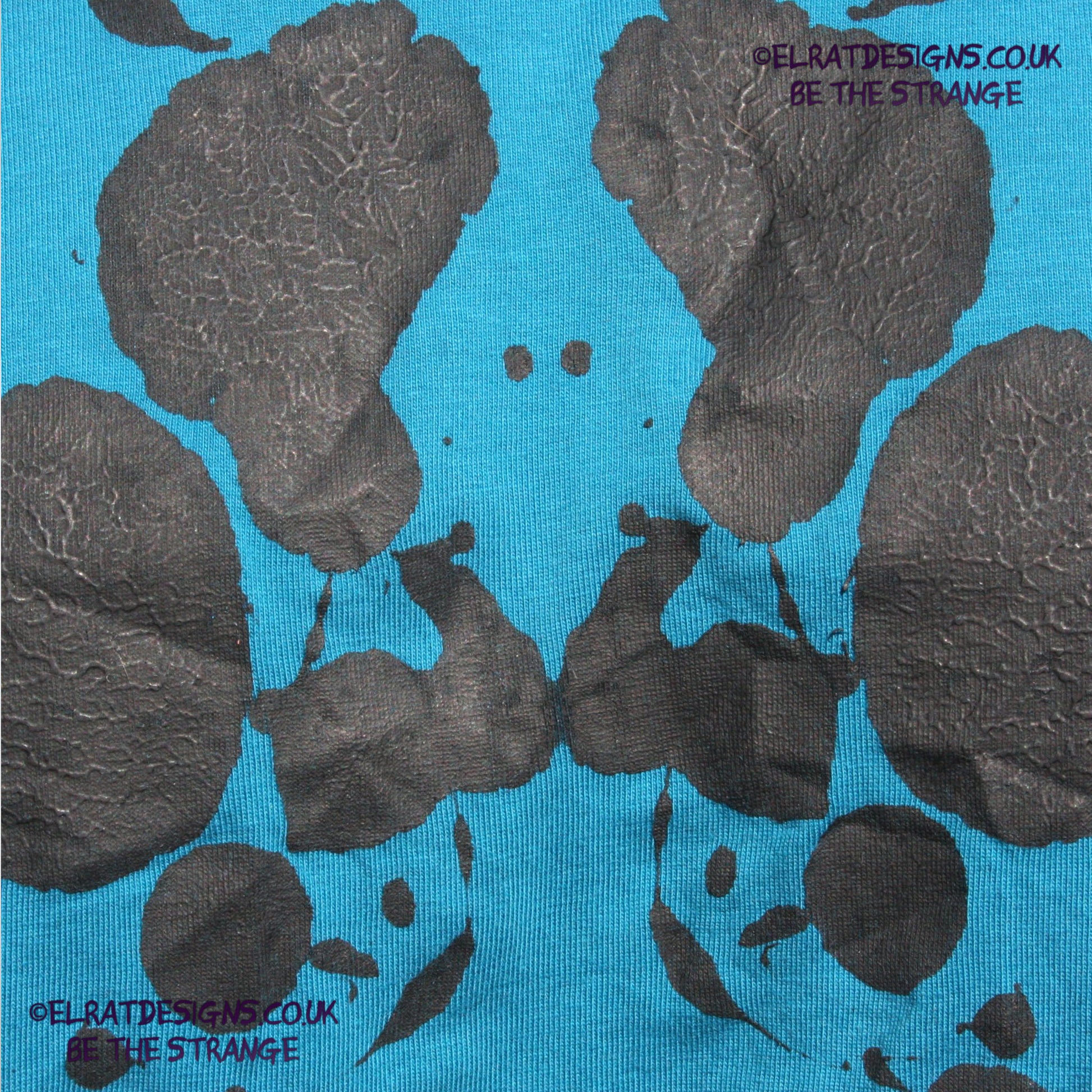 Rorschach, Ocean Blue cotton T-Shirt with Black ink blot - X Large #1 (ROcnB B XL1) - ElRat Designs - elratdesigns.co.uk