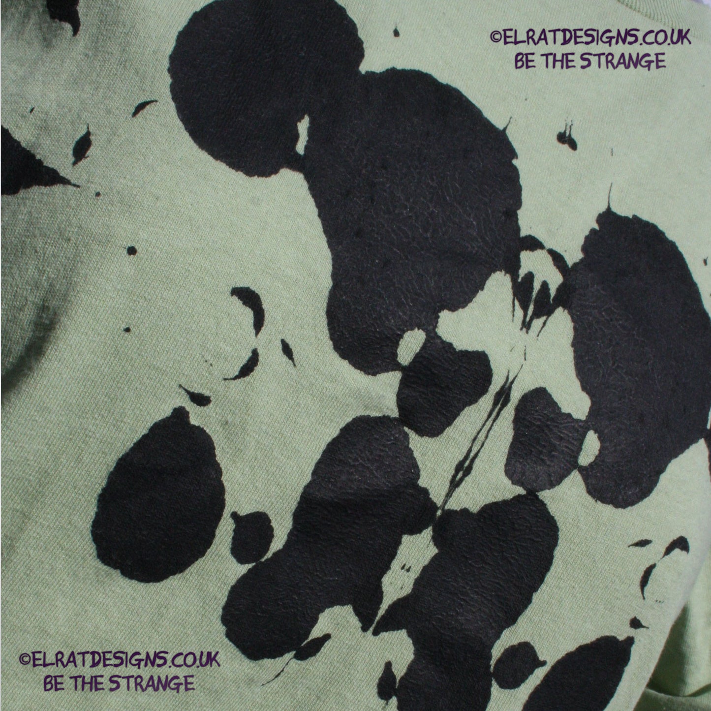 Rorschach, Pistachio cotton T-Shirt with Black ink blot - Large #1 (RPis B L1) - ElRat Designs - elratdesigns.co.uk