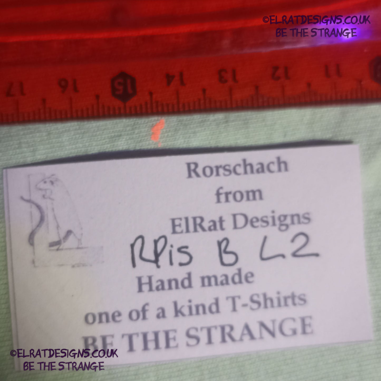 Rorschach, Pistachio cotton T-Shirt with Black ink blot - Large #2 (RPis B L2) - ElRat Designs - elratdesigns.co.uk