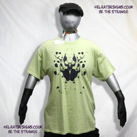 Rorschach Green Cotton T-Shirt with Black Ink Blot - Large #2 (RPis B L2) | ElRat Designs