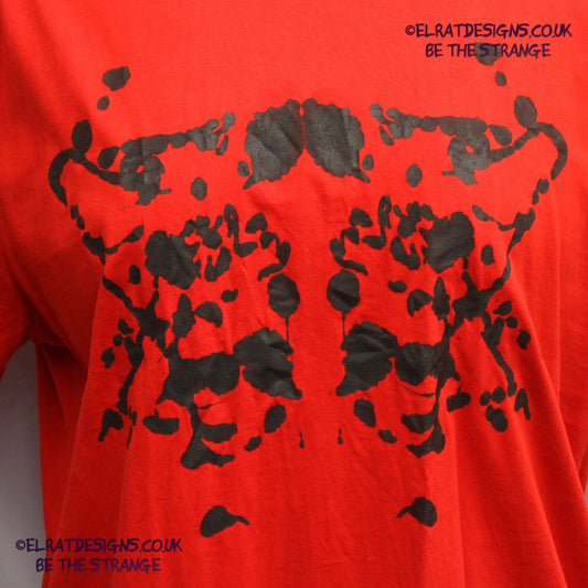 Rorschach, Red cotton T-Shirt with Black ink blot - 3XLarge #1 (RR B 3XL1) - ElRat Designs - elratdesigns.co.uk