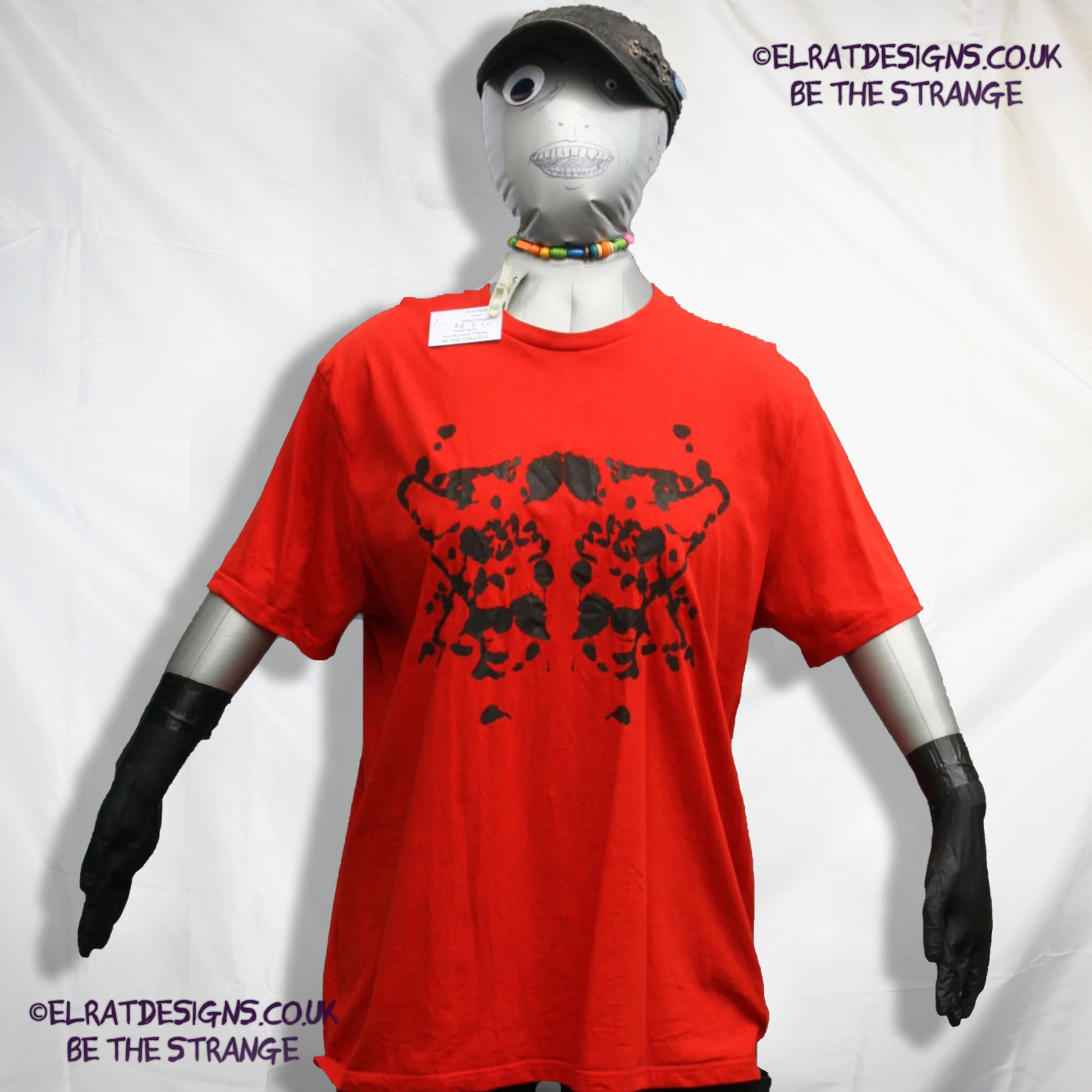 Rorschach, Red cotton T-Shirt with Black ink blot - 3XLarge #1 (RR B 3XL1) - ElRat Designs - elratdesigns.co.uk