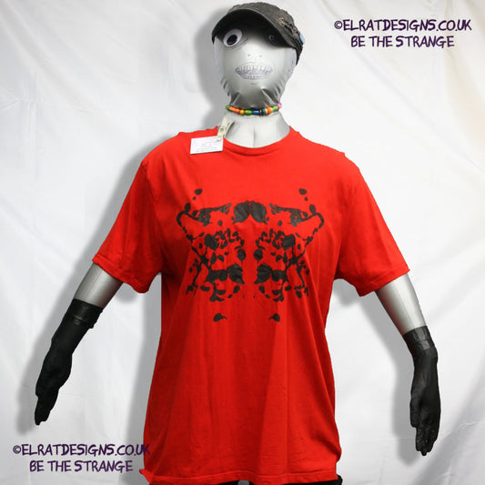 Rorschach, Red cotton T-Shirt with Black ink blot - 3XLarge #1 (RR B 3XL1) - ElRat Designs - elratdesigns.co.uk