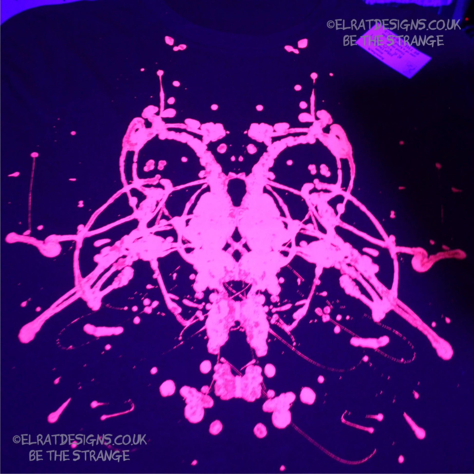 Rorschach, Red cotton T-Shirt with Fluorescent Orange ink blot - 3XLarge #1 (RR FlO 3XL1) - ElRat Designs - elratdesigns.co.uk