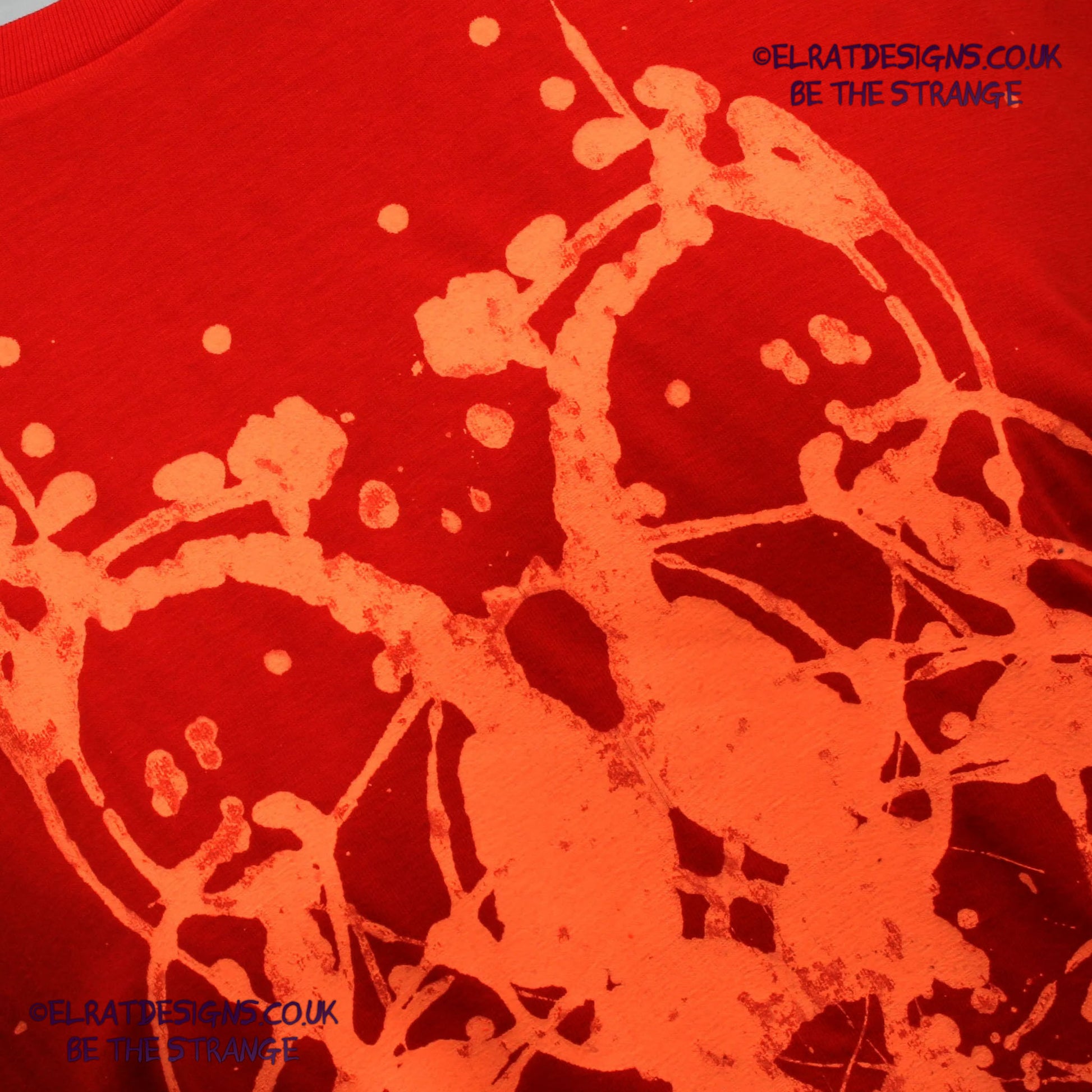 Rorschach, Red cotton T-Shirt with Fluorescent Orange ink blot - 3XLarge #1 (RR FlO 3XL1) - ElRat Designs - elratdesigns.co.uk