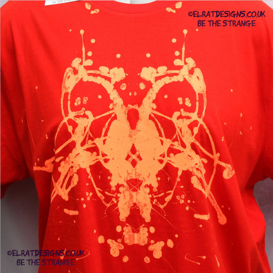 Rorschach, Red cotton T-Shirt with Fluorescent Orange ink blot - 3XLarge #1 (RR FlO 3XL1) - ElRat Designs - elratdesigns.co.uk