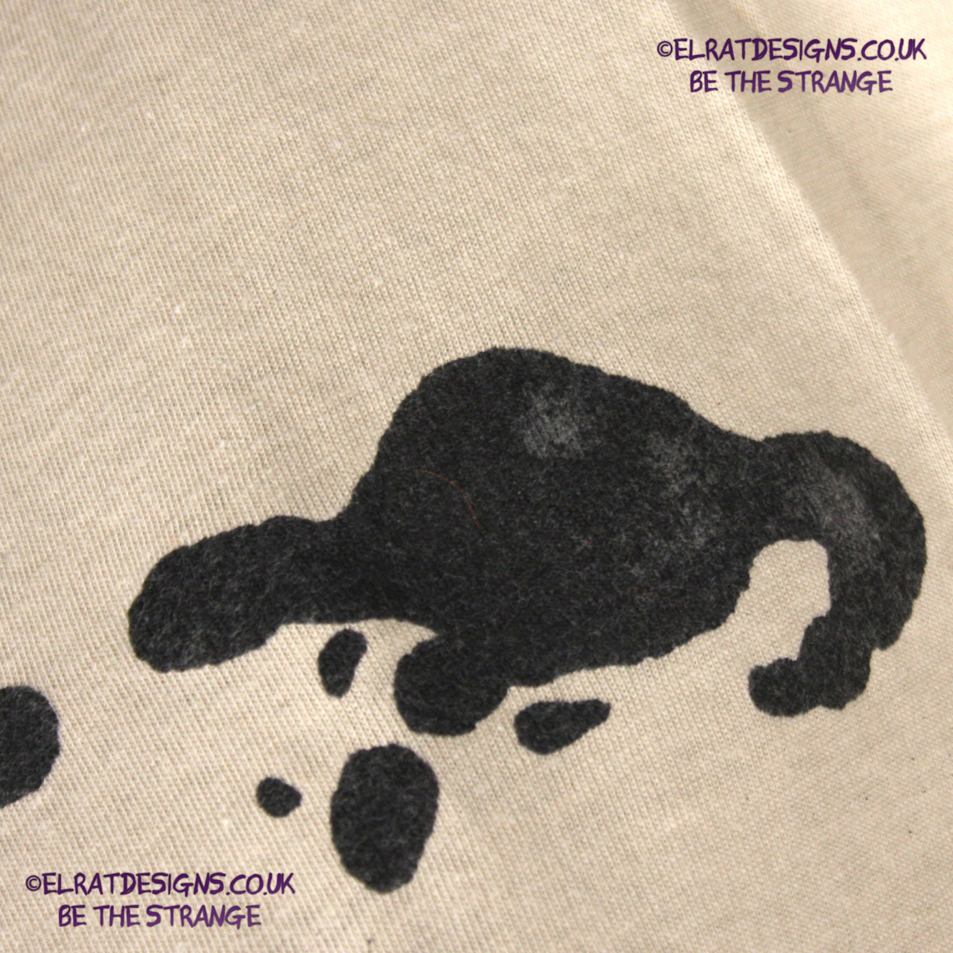 Rorschach, Sand cotton T-Shirt with Black ink blot - Large #1 (RS B L1) - ElRat Designs - elratdesigns.co.uk