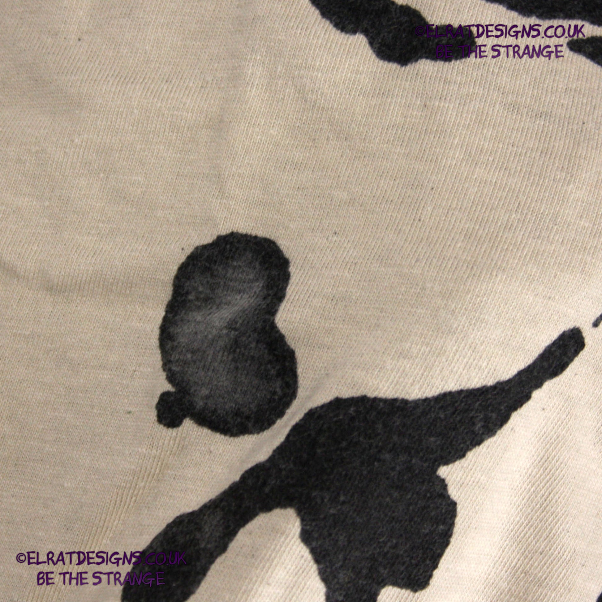 Rorschach, Sand cotton T-Shirt with Black ink blot - Large #1 (RS B L1) - ElRat Designs - elratdesigns.co.uk