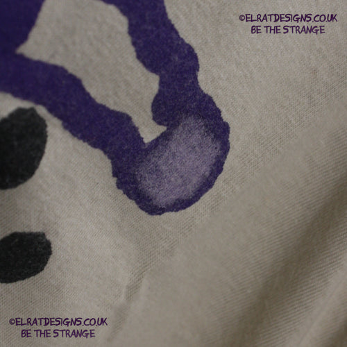 Rorschach, Sand cotton T-Shirt with Black and Purple ink blot - Large #1 (RS BP L1) - ElRat Designs - elratdesigns.co.uk