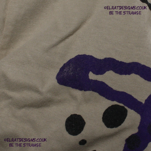 Rorschach, Sand cotton T-Shirt with Black and Purple ink blot - Large #1 (RS BP L1) - ElRat Designs - elratdesigns.co.uk