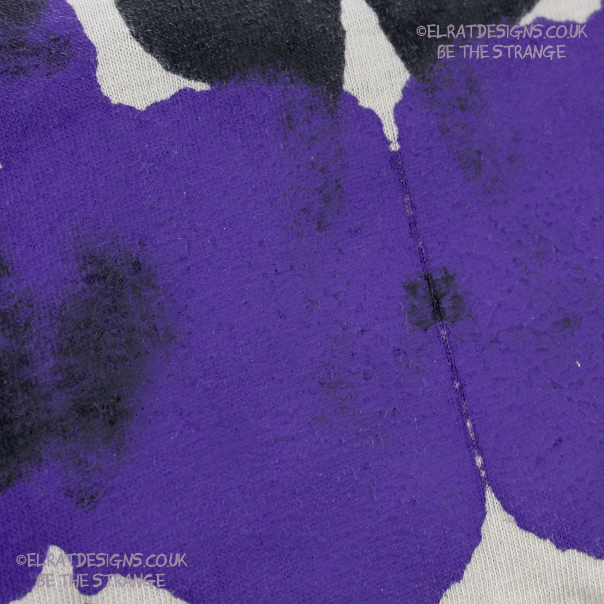 Rorschach, Sand cotton T-Shirt with Black and Purple ink blot - Large #1 (RS BP L1) - ElRat Designs - elratdesigns.co.uk