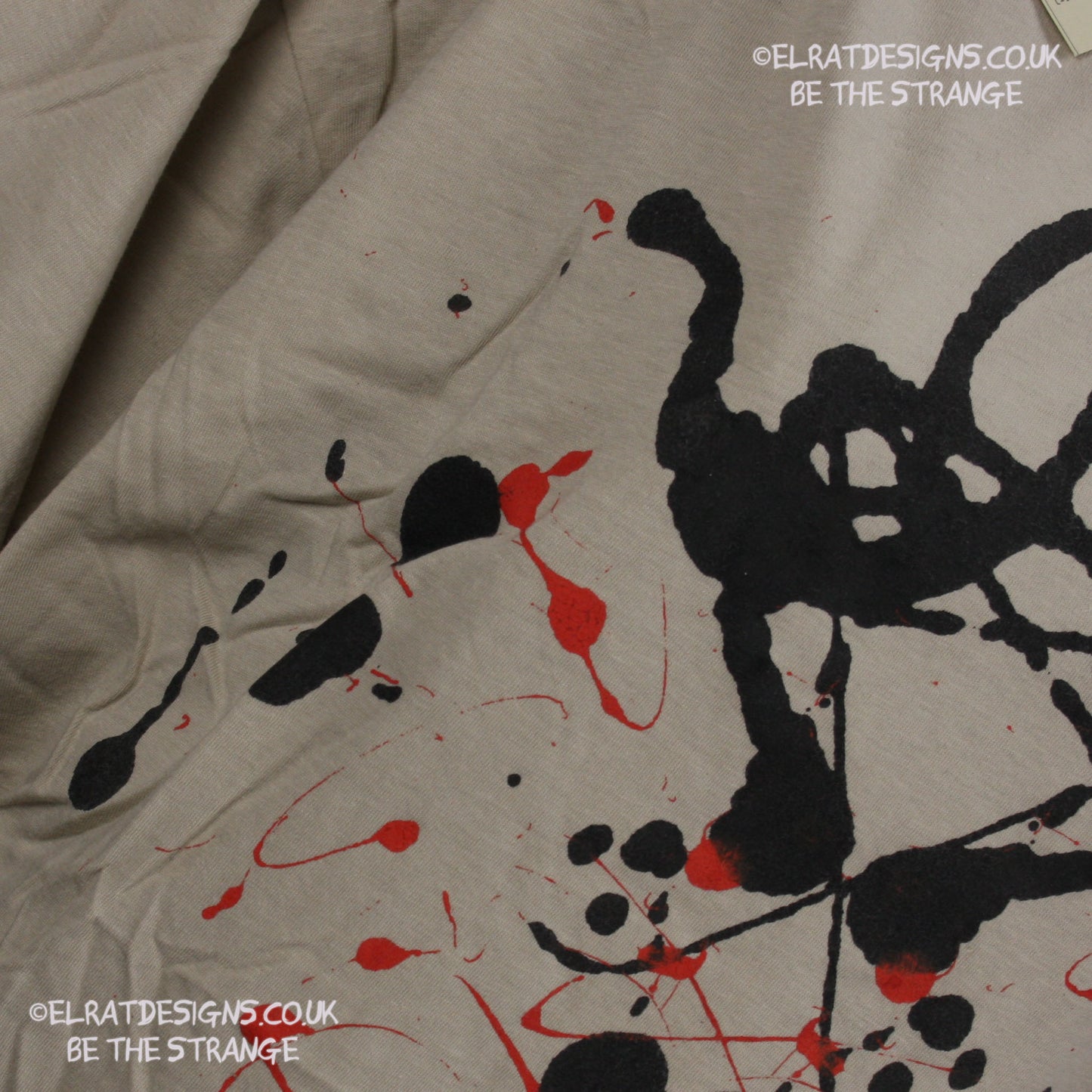 Rorschach, Sand cotton T-Shirt with Black and Red ink blot - XLarge #1 (RS BR XL1) - ElRat Designs - elratdesigns.co.uk