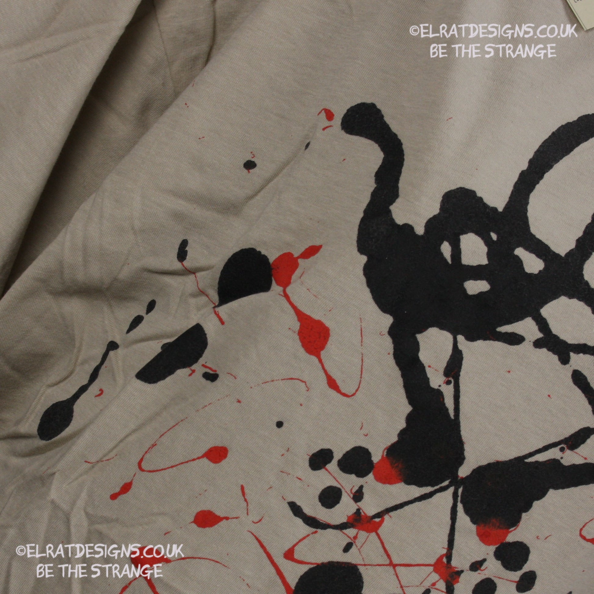 Rorschach, Sand cotton T-Shirt with Black and Red ink blot - XLarge #1 (RS BR XL1) - ElRat Designs - elratdesigns.co.uk