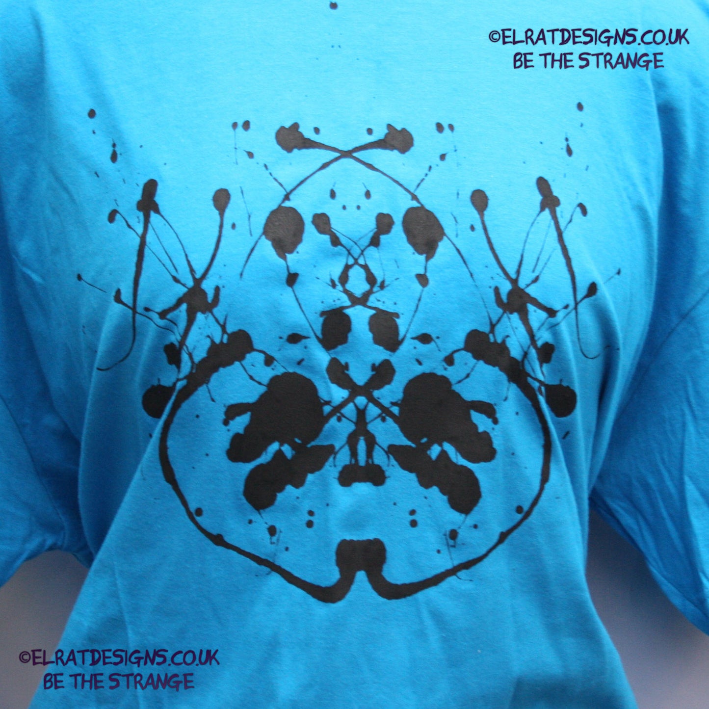 Rorschach, Sapphire cotton T-Shirt with Black ink blot - 4XLarge #1 (RSB B 4XL1) - ElRat Designs - elratdesigns.co.uk