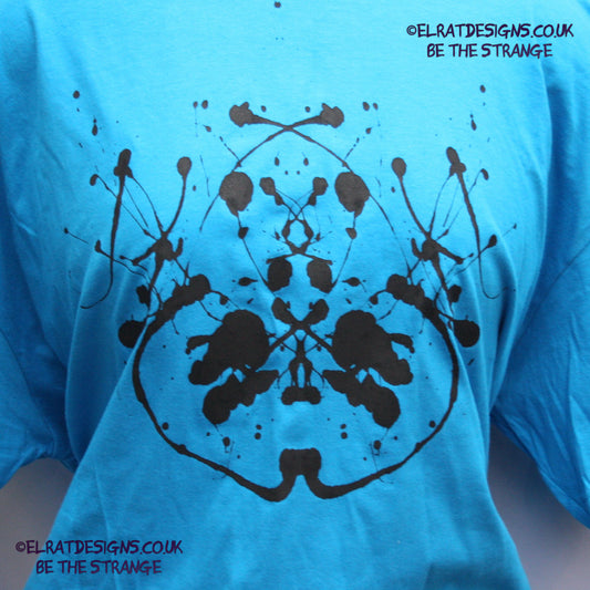 Rorschach, Sapphire cotton T-Shirt with Black ink blot - 4XLarge #1 (RSB B 4XL1) - ElRat Designs - elratdesigns.co.uk