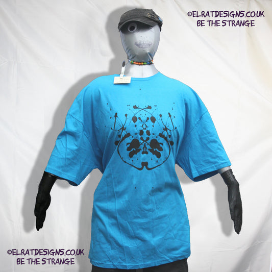 Rorschach, Sapphire cotton T-Shirt with Black ink blot - 4XLarge #1 (RSB B 4XL1) - ElRat Designs - elratdesigns.co.uk