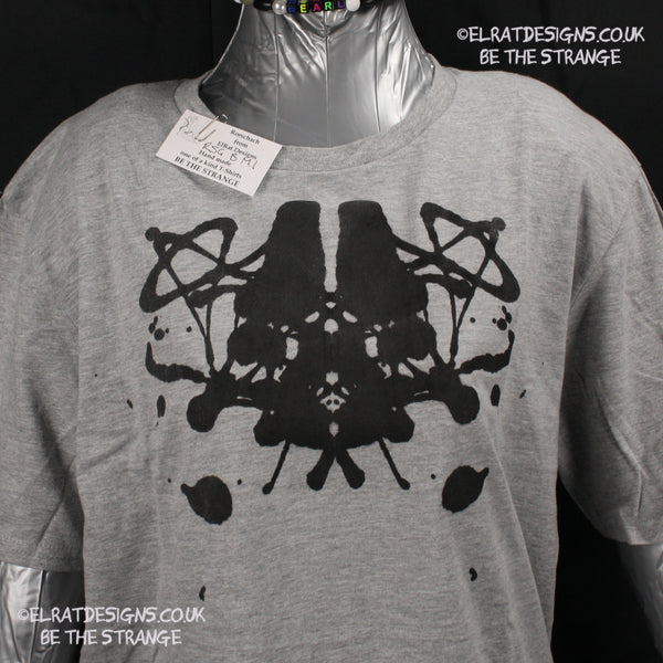 Rorschach, Sports Grey 90% cotton 10% poly T-Shirt with Black ink blot - Medium #1 (RSG B M1) - ElRat Designs - elratdesigns.co.uk