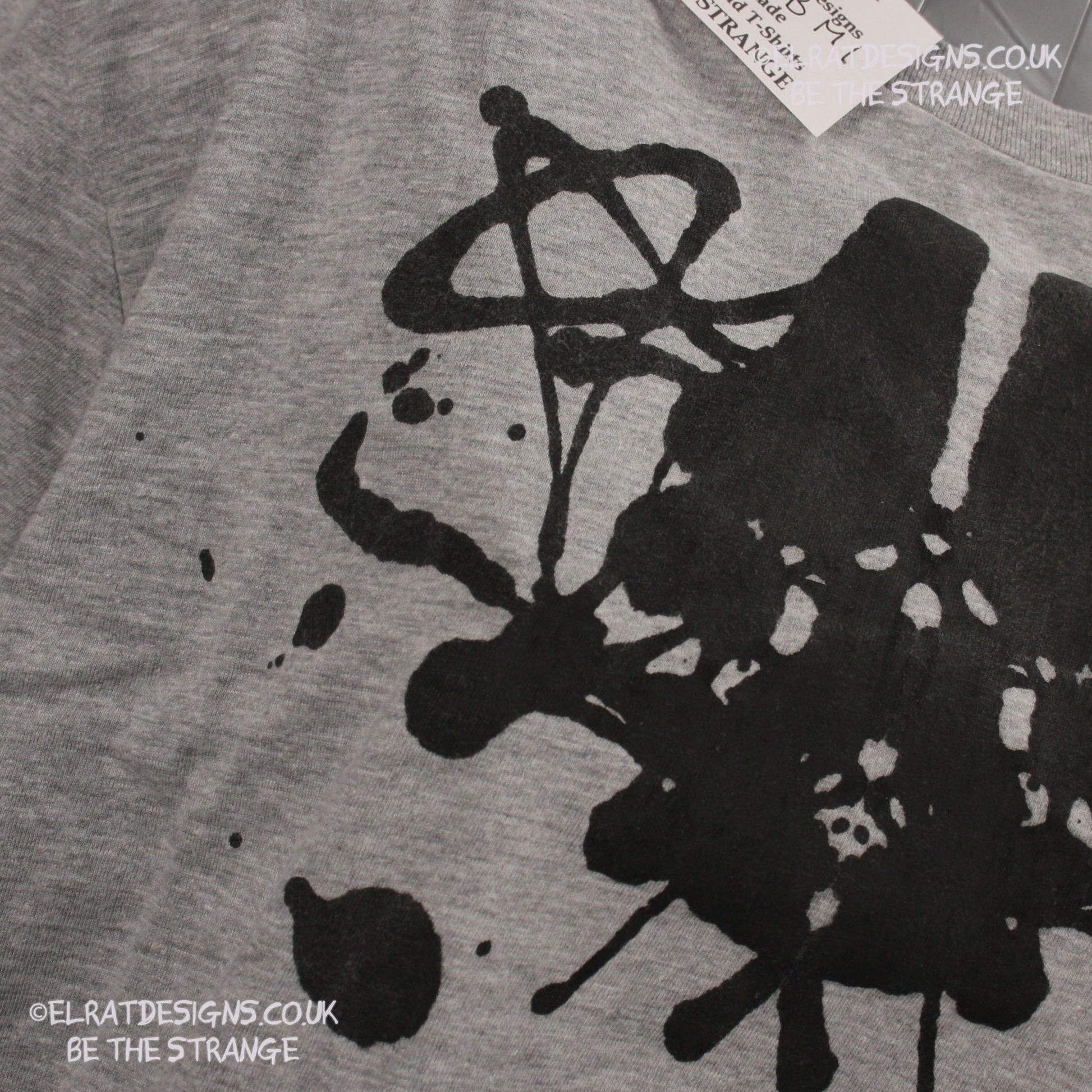 Rorschach, Sports Grey 90% cotton 10% poly T-Shirt with Black ink blot - Medium #1 (RSG B M1) - ElRat Designs - elratdesigns.co.uk