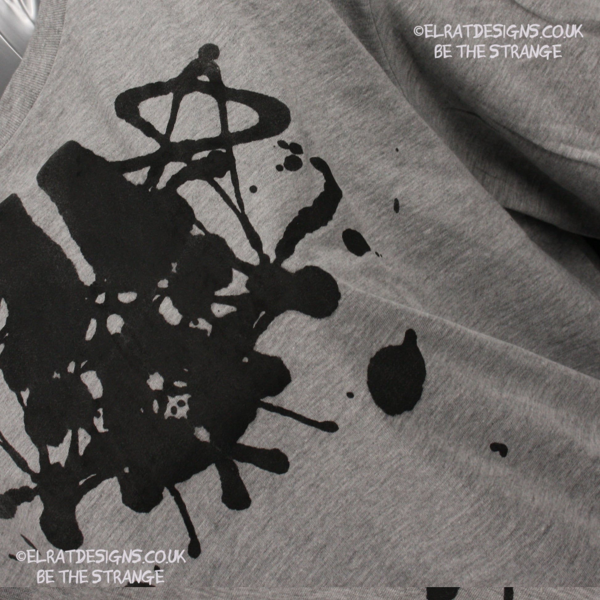 Rorschach, Sports Grey 90% cotton 10% poly T-Shirt with Black ink blot - Medium #1 (RSG B M1) - ElRat Designs - elratdesigns.co.uk