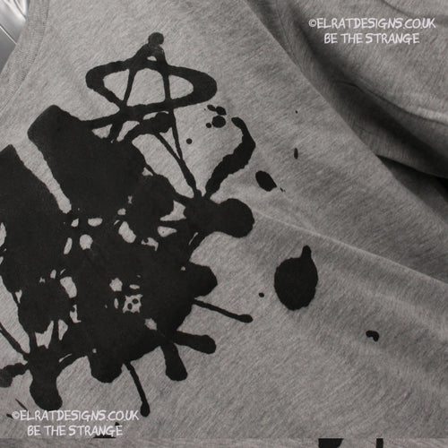 Rorschach, Sports Grey 90% cotton 10% poly T-Shirt with Black ink blot - Medium #1 (RSG B M1) - ElRat Designs - elratdesigns.co.uk