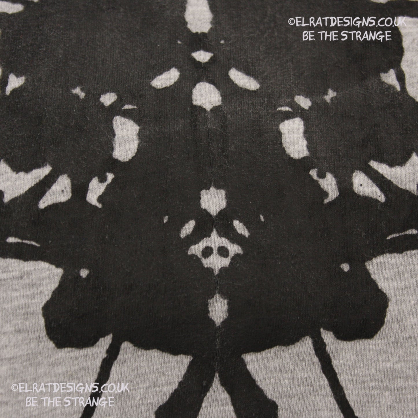 Rorschach, Sports Grey 90% cotton 10% poly T-Shirt with Black ink blot - Medium #1 (RSG B M1) - ElRat Designs - elratdesigns.co.uk