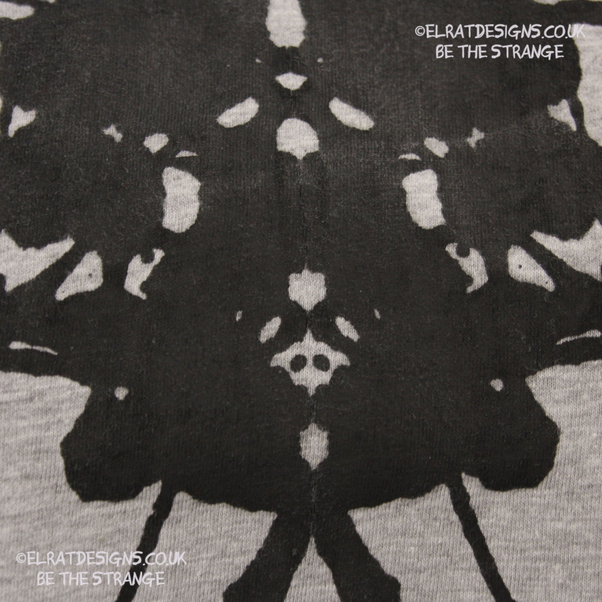 Rorschach, Sports Grey 90% cotton 10% poly T-Shirt with Black ink blot - Medium #1 (RSG B M1) - ElRat Designs - elratdesigns.co.uk