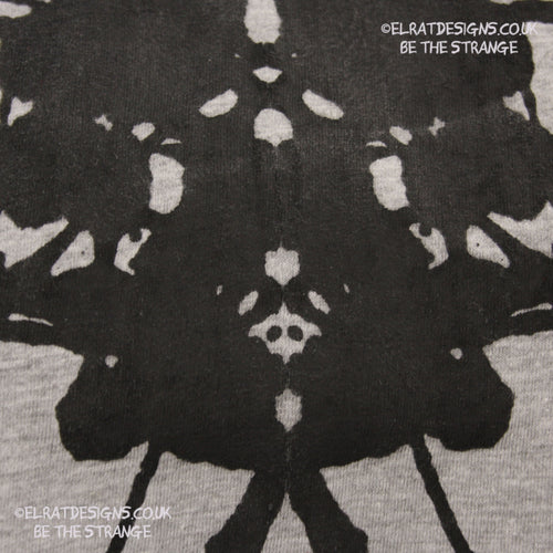 Rorschach, Sports Grey 90% cotton 10% poly T-Shirt with Black ink blot - Medium #1 (RSG B M1) - ElRat Designs - elratdesigns.co.uk