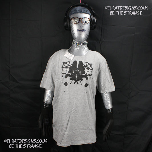 Rorschach, Sports Grey 90% cotton 10% poly T-Shirt with Black ink blot - Medium #1 (RSG B M1) - ElRat Designs - elratdesigns.co.uk
