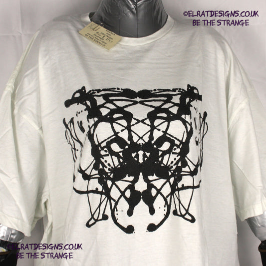 Rorschach, White cotton T-Shirt with Black ink blot - 2X Large #1 (RW B 2XL1) - ElRat Designs - elratdesigns.co.uk