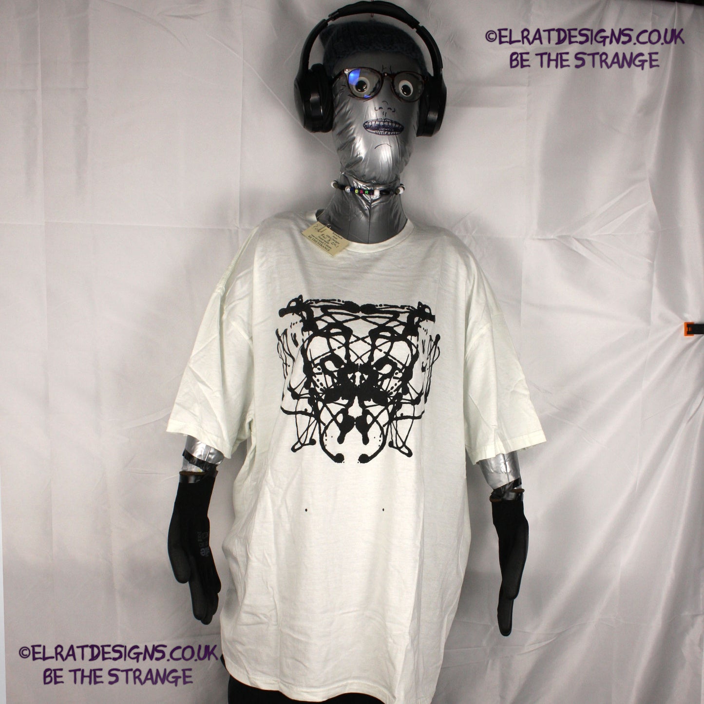 Rorschach, White cotton T-Shirt with Black ink blot - 2X Large #1 (RW B 2XL1) - ElRat Designs - elratdesigns.co.uk
